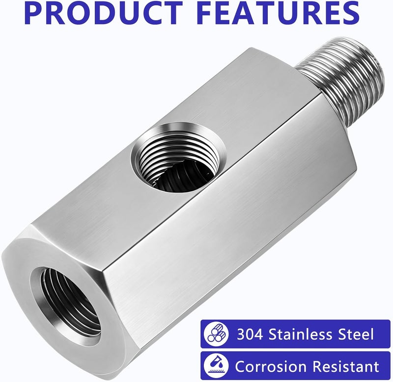 Senlinyu 1/8" NPT Oil Pressure Sensor Tee Adapter, 304 Stainless Steel Triple Port Fitting for Gauge & Sender, 1/8-27 NPT Female Male Threads, Leak-Proof Design - Image 2
